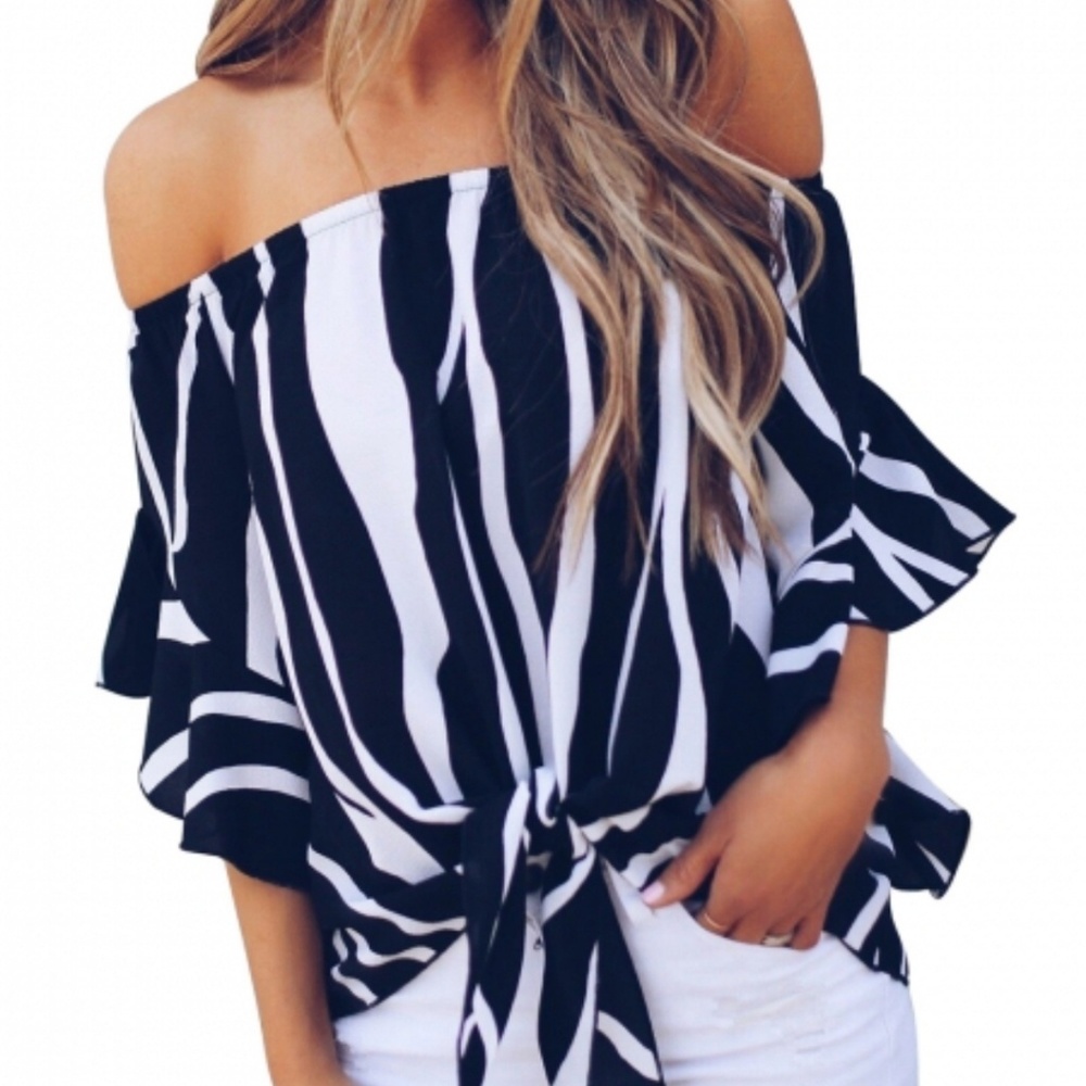 Off The Shoulder Vertical Stripes Black & white